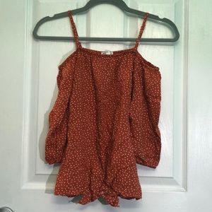 Orange and White Polka Dot Off Shoulder Top
